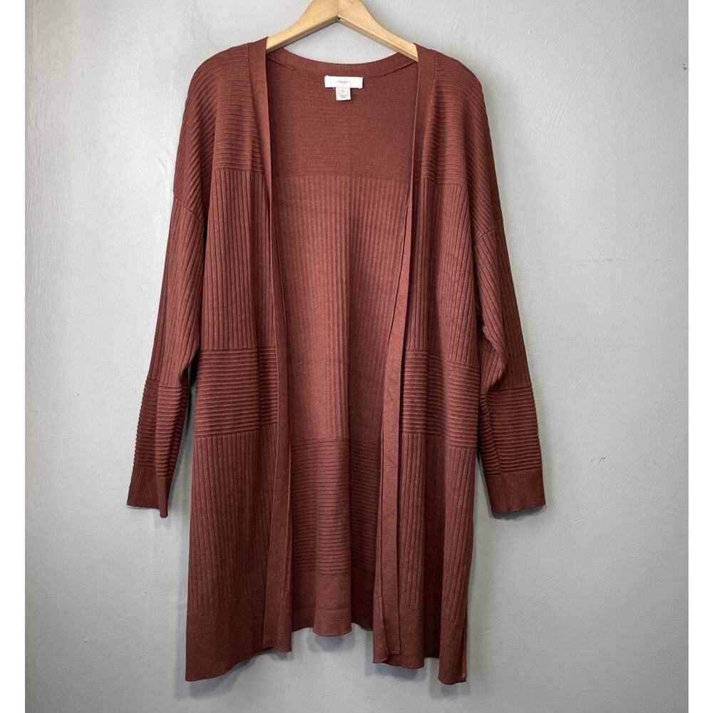 CJ Banks Brown Ribbed Open-Front Long Cardigan